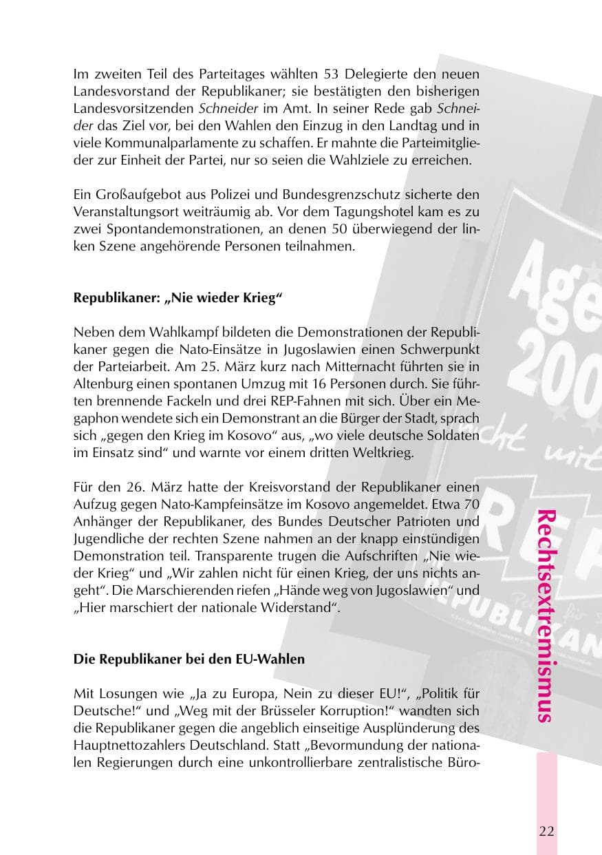 Seite 22 des Verfassungsschutzbericht 1999 Thüringen