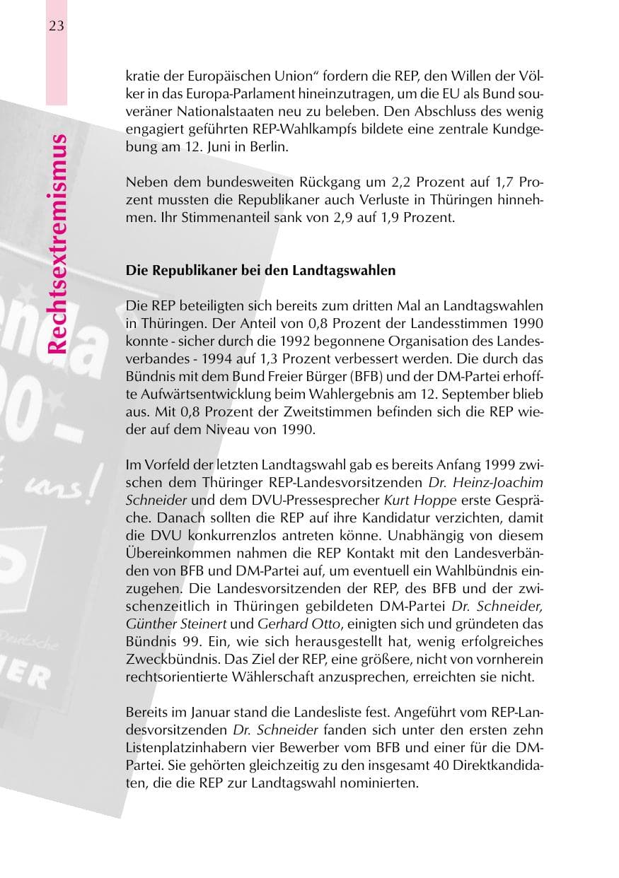 Seite 23 des Verfassungsschutzbericht 1999 Thüringen