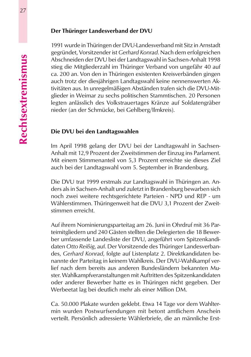 Seite 27 des Verfassungsschutzbericht 1999 Thüringen