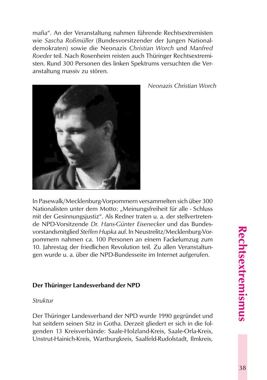 Seite 38 des Verfassungsschutzbericht 1999 Thüringen