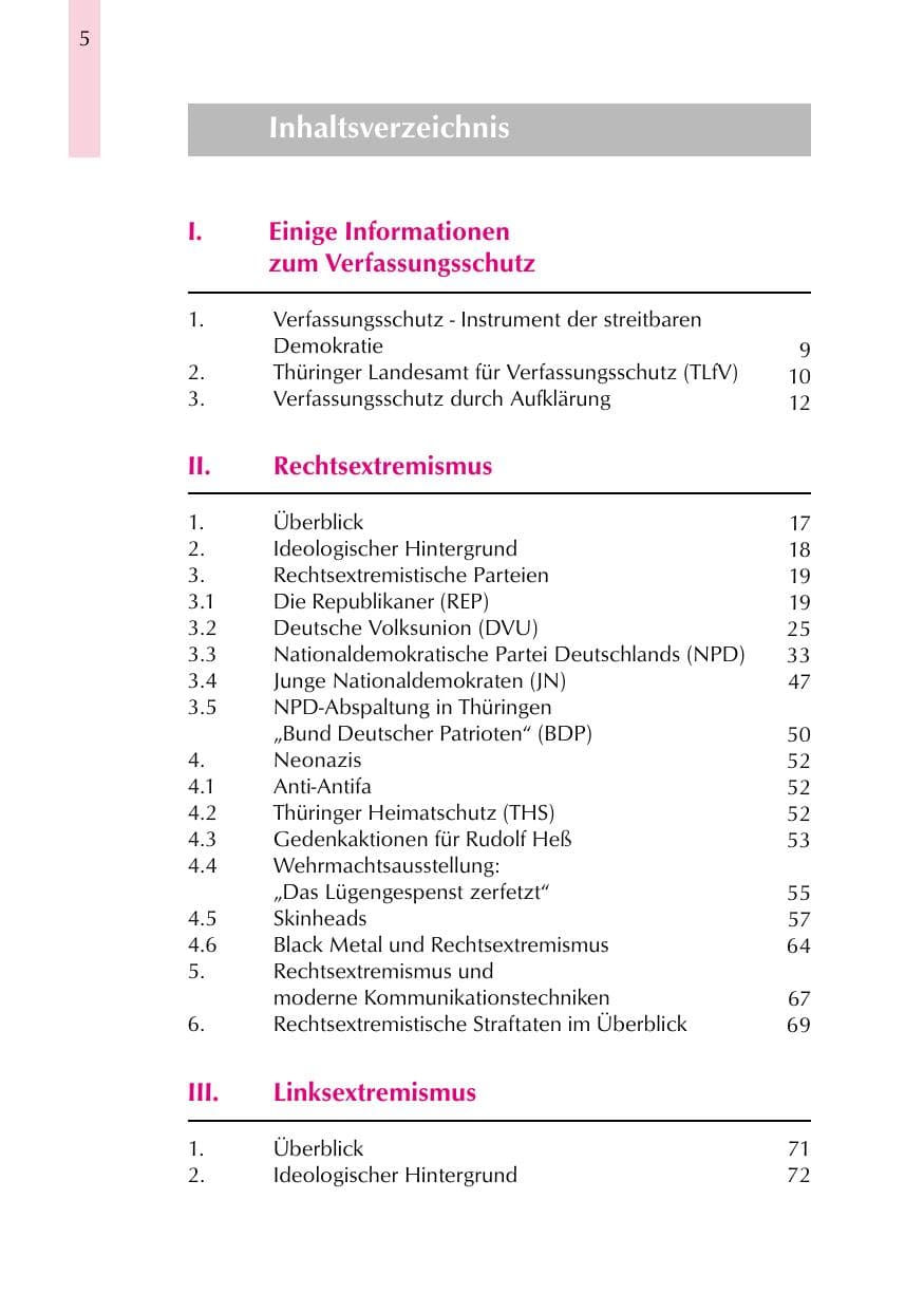 Seite 5 des Verfassungsschutzbericht 1999 Thüringen