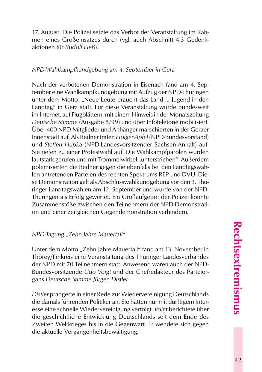 Seite 42 des Verfassungsschutzbericht 1999 Thüringen