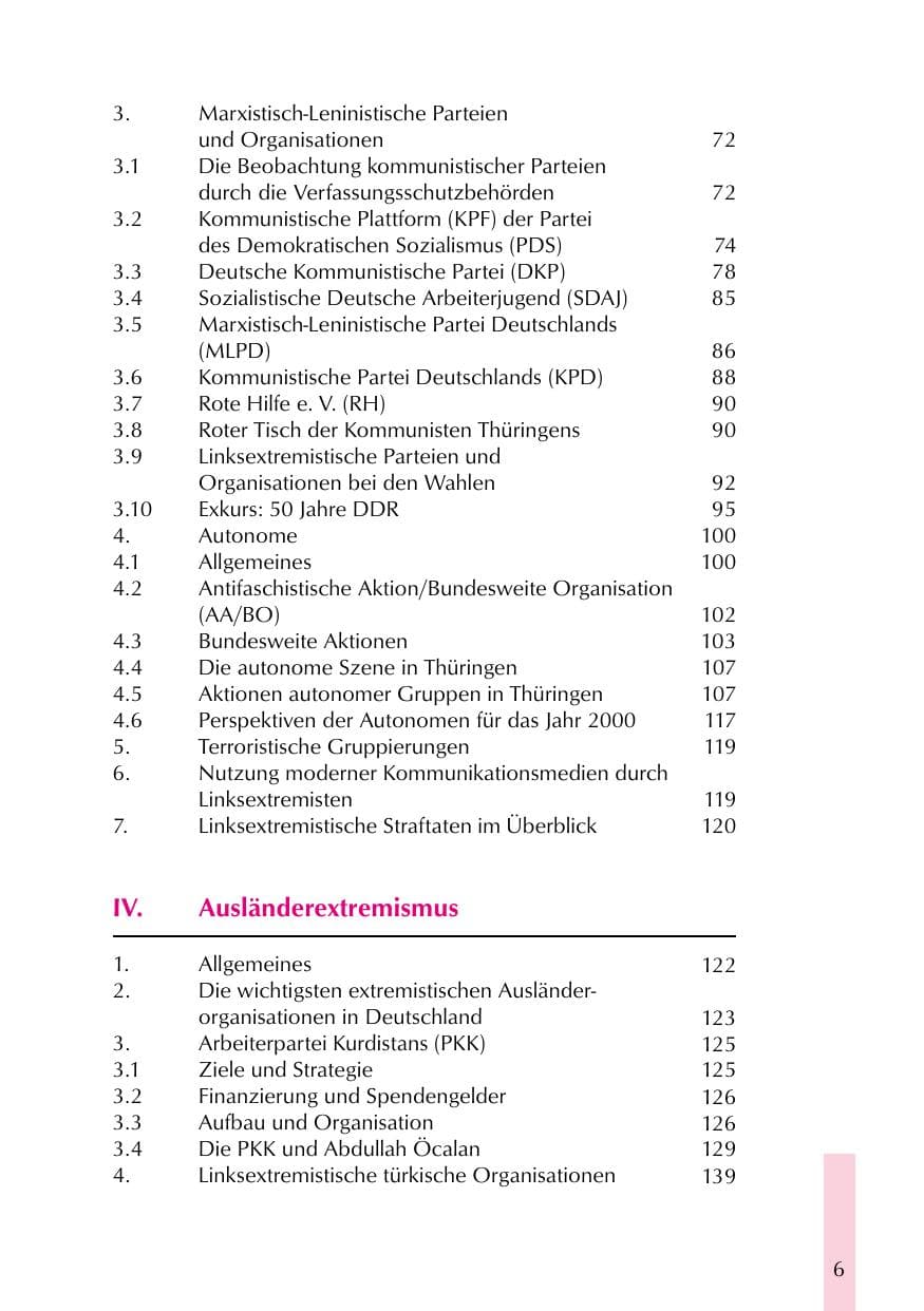 Seite 6 des Verfassungsschutzbericht 1999 Thüringen