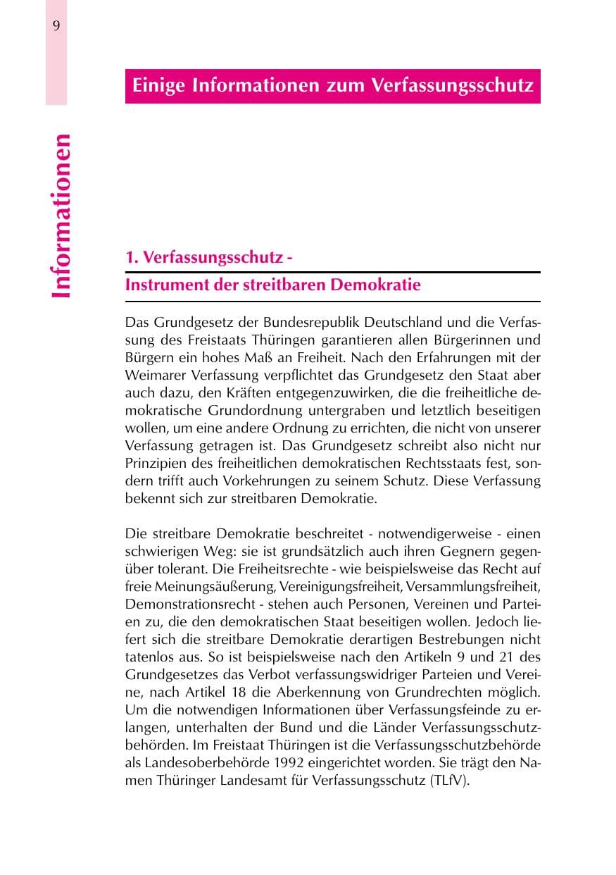 Seite 9 des Verfassungsschutzbericht 1999 Thüringen