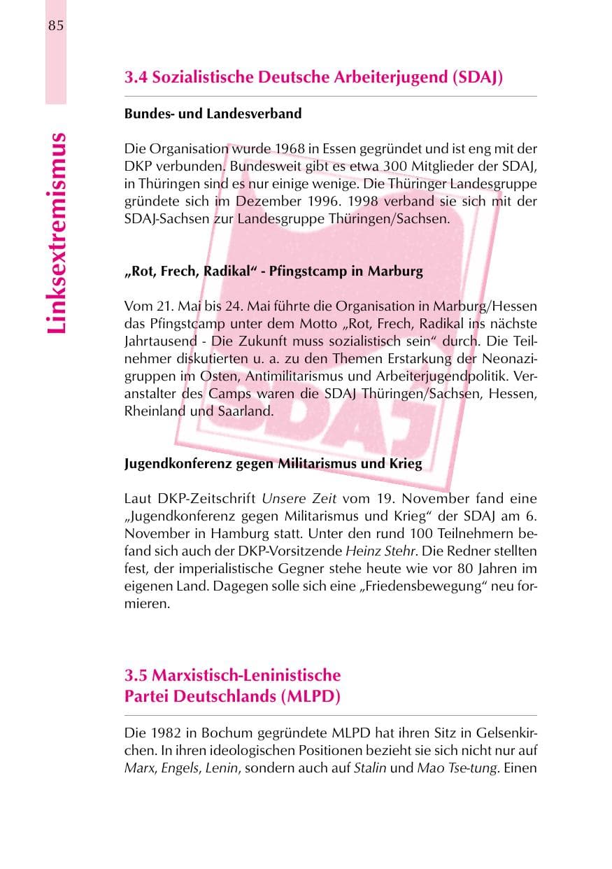 Seite 85 des Verfassungsschutzbericht 1999 Thüringen