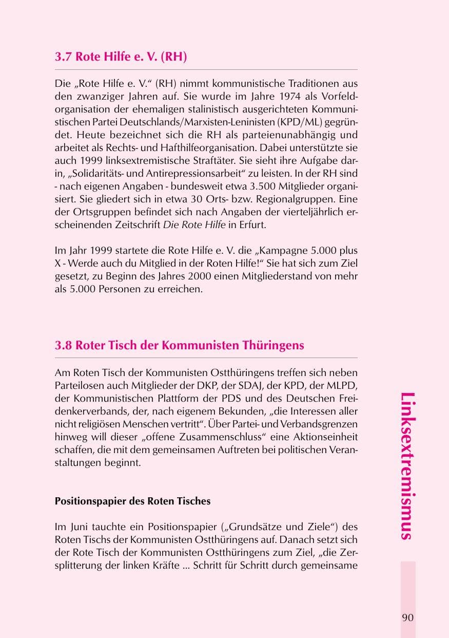 Seite 90 des Verfassungsschutzbericht 1999 Thüringen