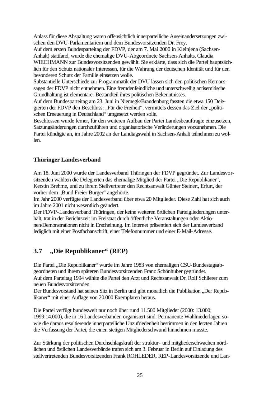 Seite 25 des Verfassungsschutzbericht 2001 Thüringen