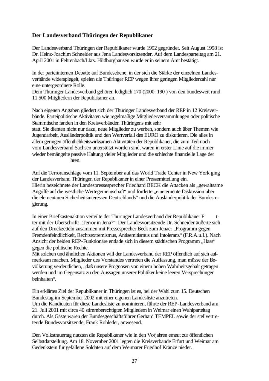 Seite 27 des Verfassungsschutzbericht 2001 Thüringen
