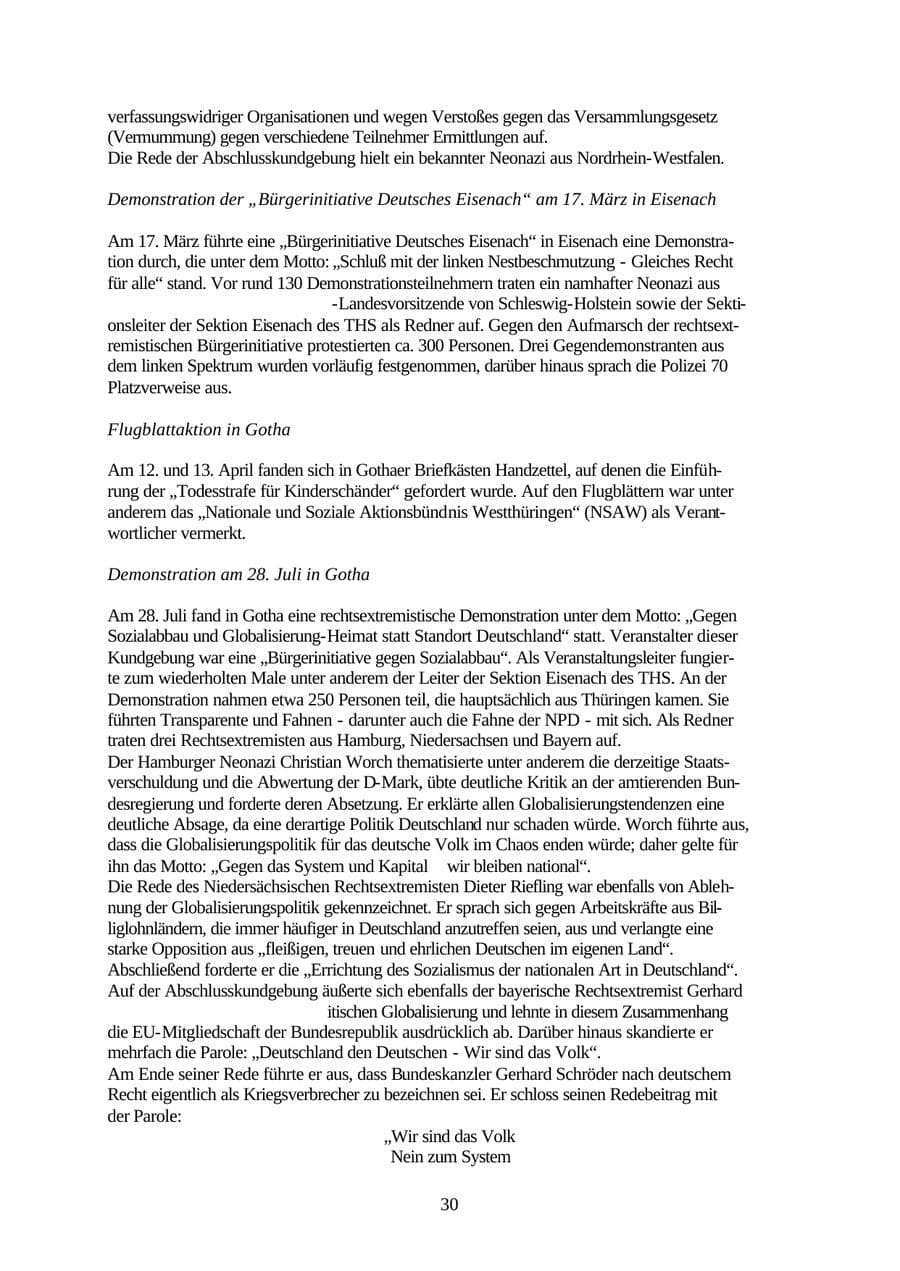 Seite 30 des Verfassungsschutzbericht 2001 Thüringen