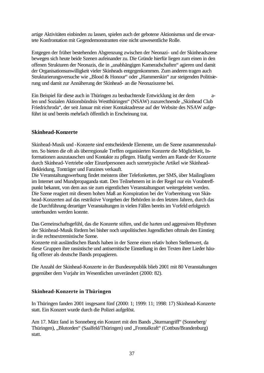 Seite 37 des Verfassungsschutzbericht 2001 Thüringen