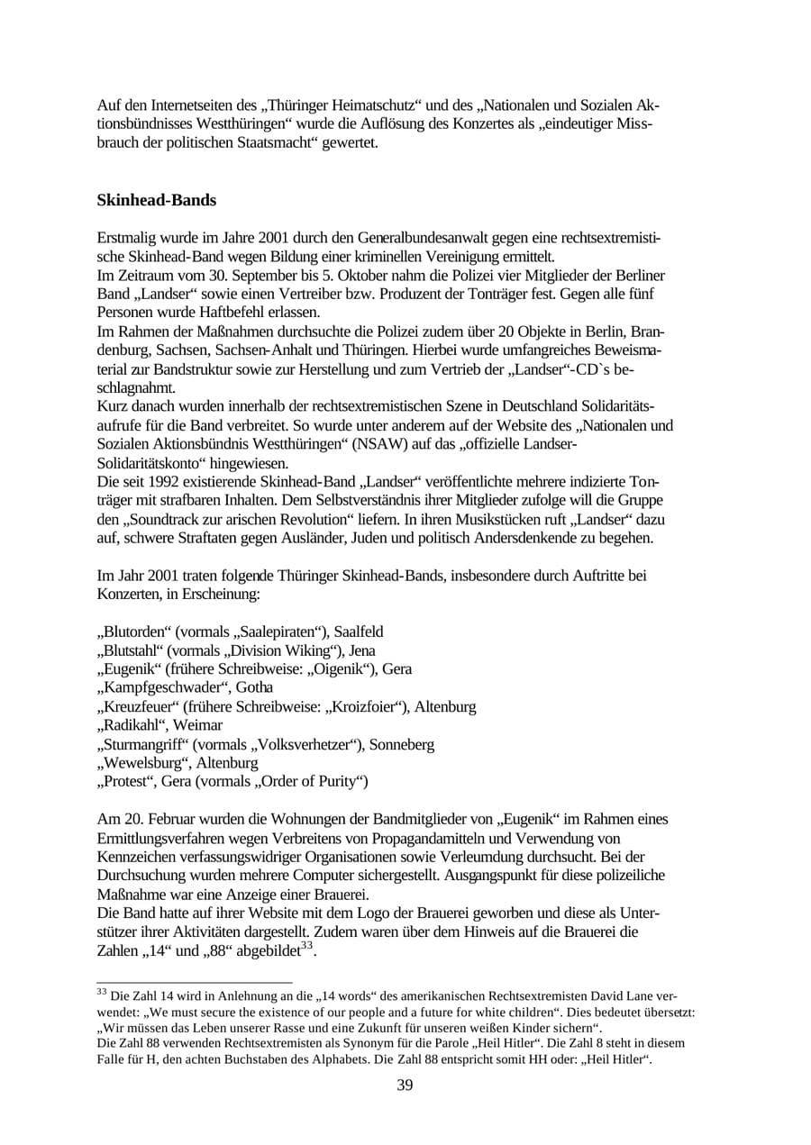 Seite 39 des Verfassungsschutzbericht 2001 Thüringen