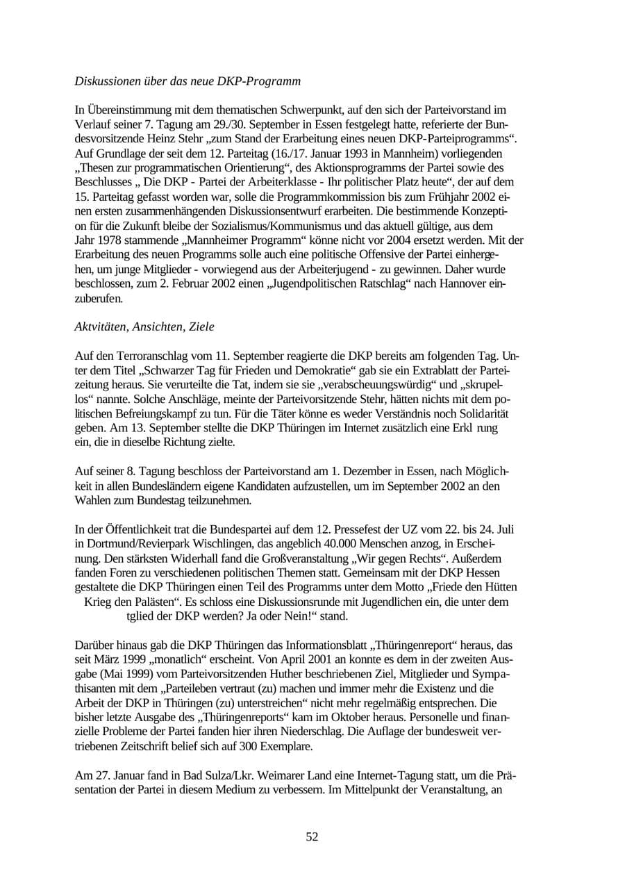 Seite 52 des Verfassungsschutzbericht 2001 Thüringen