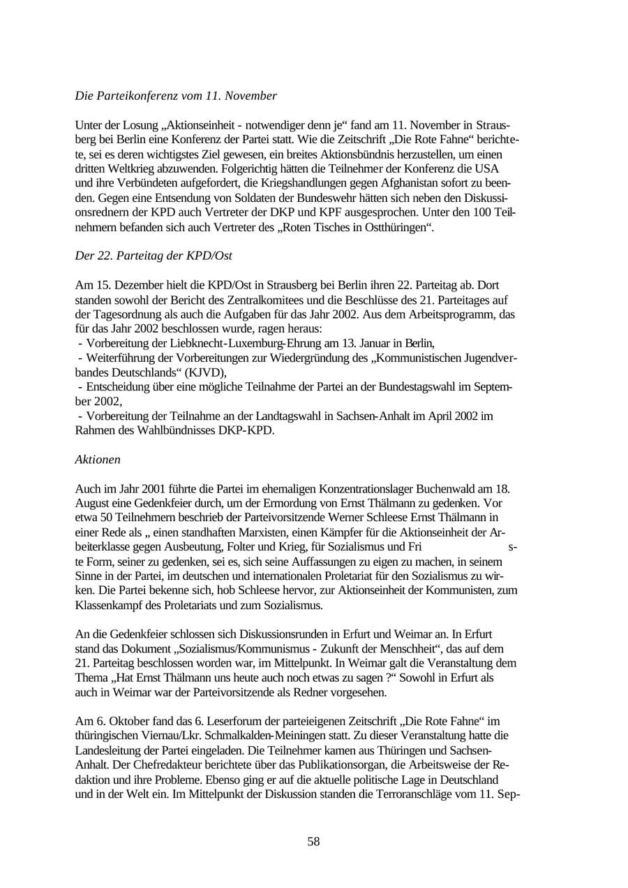 Seite 58 des Verfassungsschutzbericht 2001 Thüringen
