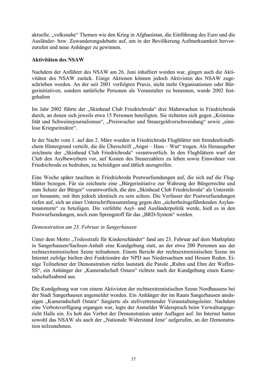 Seite 37 des Verfassungsschutzbericht 2002 Thüringen