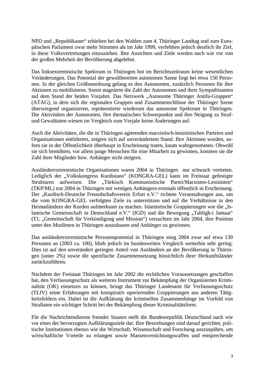 Seite 3 des Verfassungsschutzbericht 2004 Thüringen