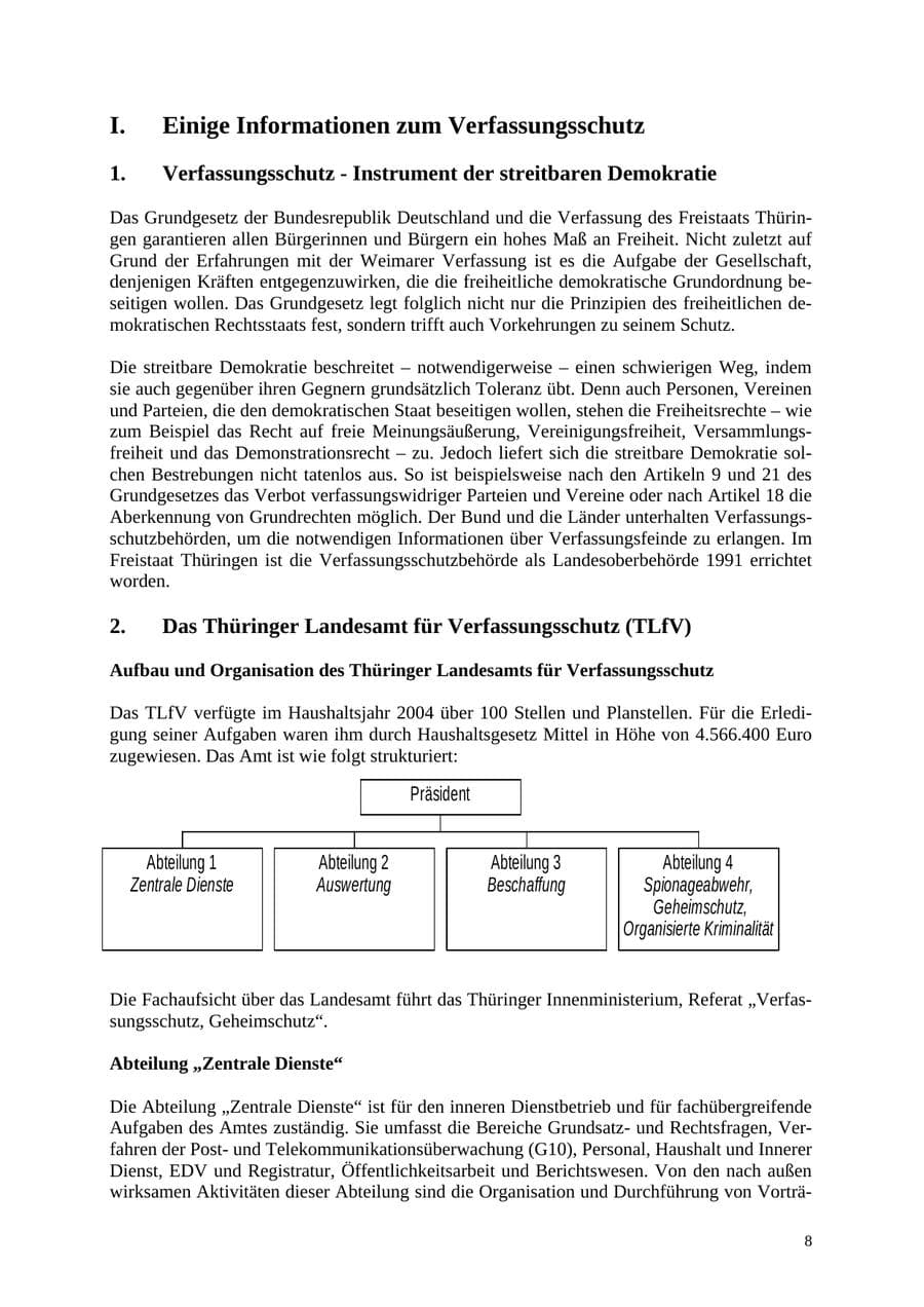 Seite 8 des Verfassungsschutzbericht 2004 Thüringen