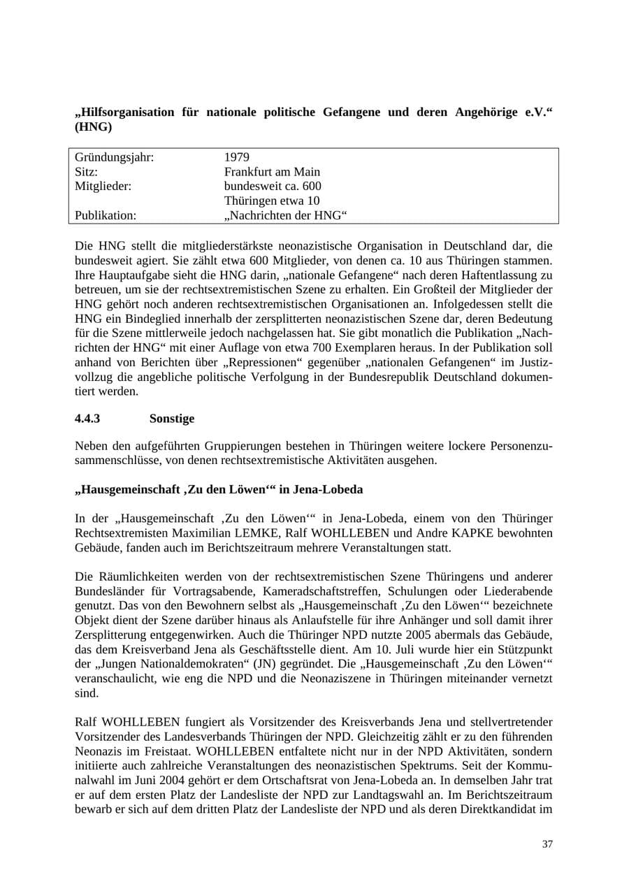 Seite 38 des Verfassungsschutzbericht 2005 Thüringen