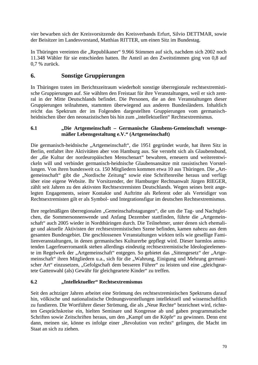 Seite 71 des Verfassungsschutzbericht 2005 Thüringen