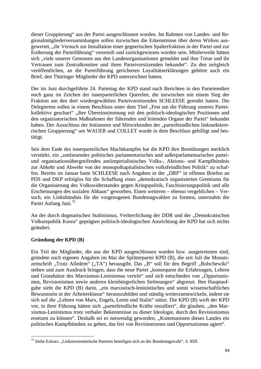 Seite 85 des Verfassungsschutzbericht 2005 Thüringen