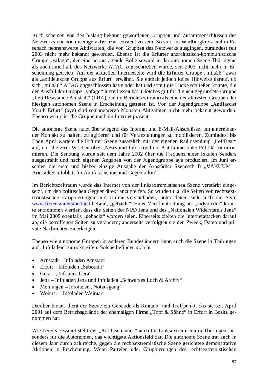 Seite 98 des Verfassungsschutzbericht 2005 Thüringen