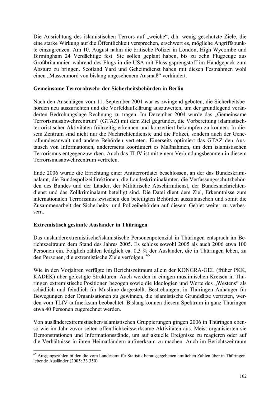 Seite 102 des Verfassungsschutzbericht 2006 Thüringen