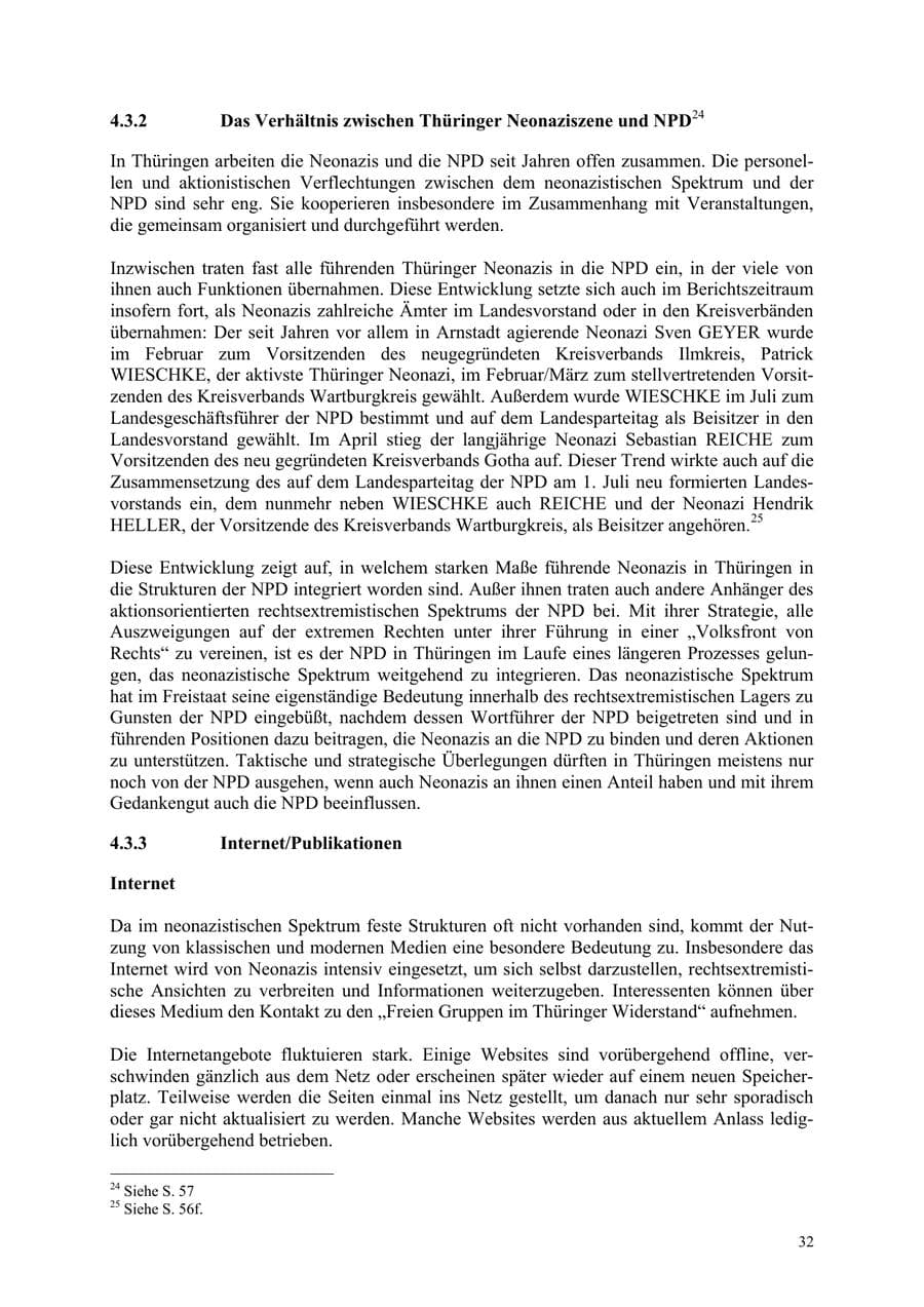 Seite 32 des Verfassungsschutzbericht 2006 Thüringen