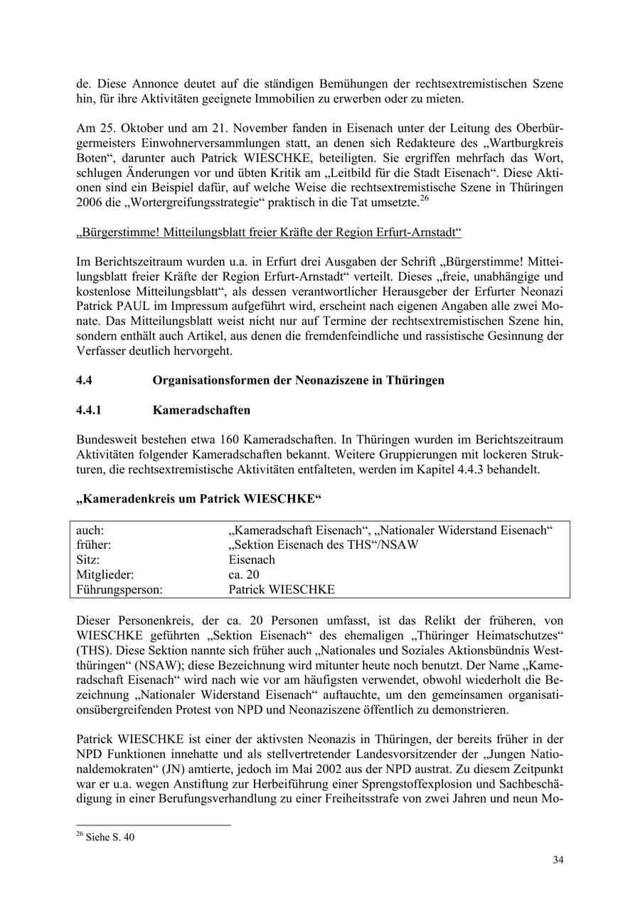 Seite 34 des Verfassungsschutzbericht 2006 Thüringen