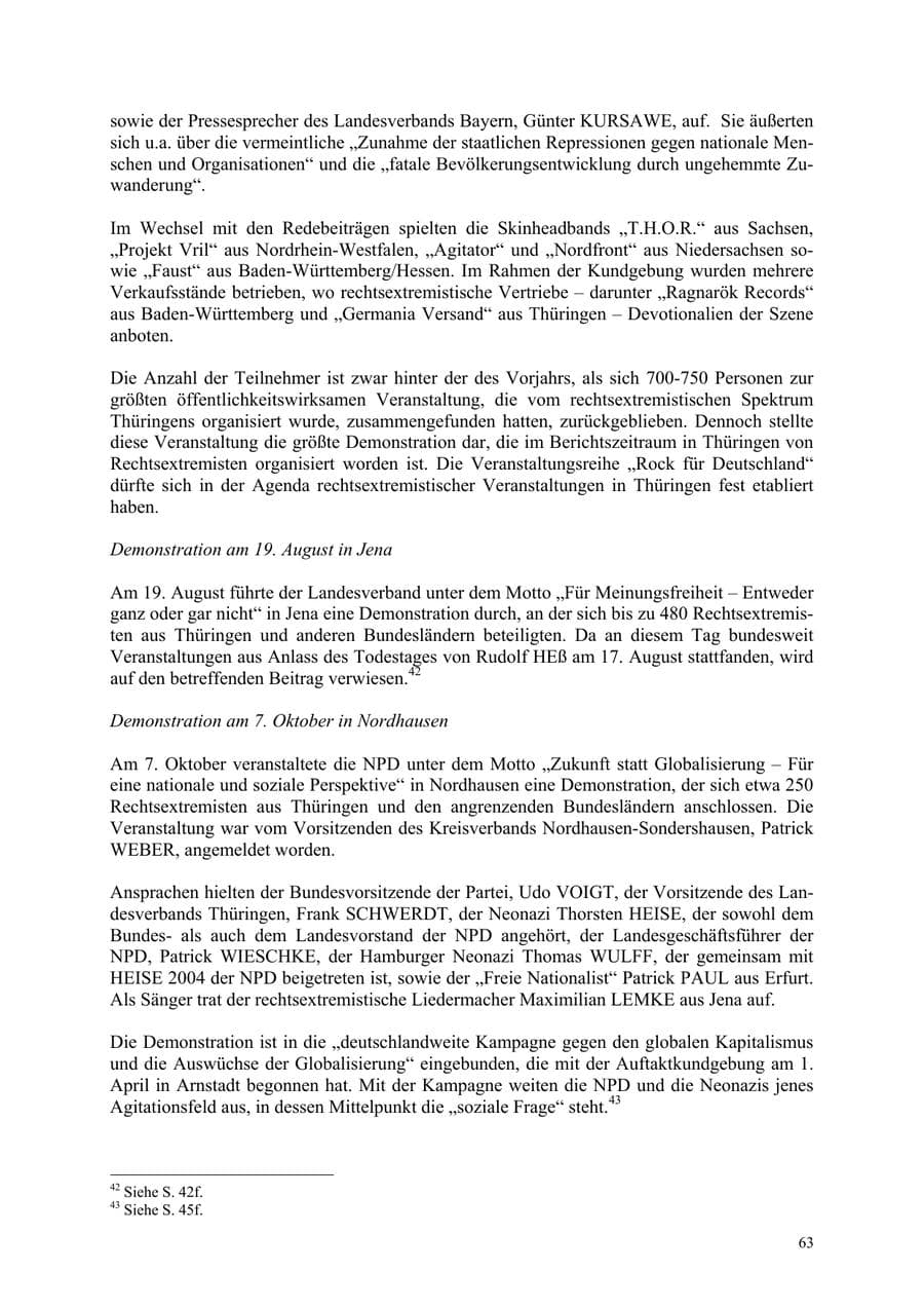 Seite 63 des Verfassungsschutzbericht 2006 Thüringen