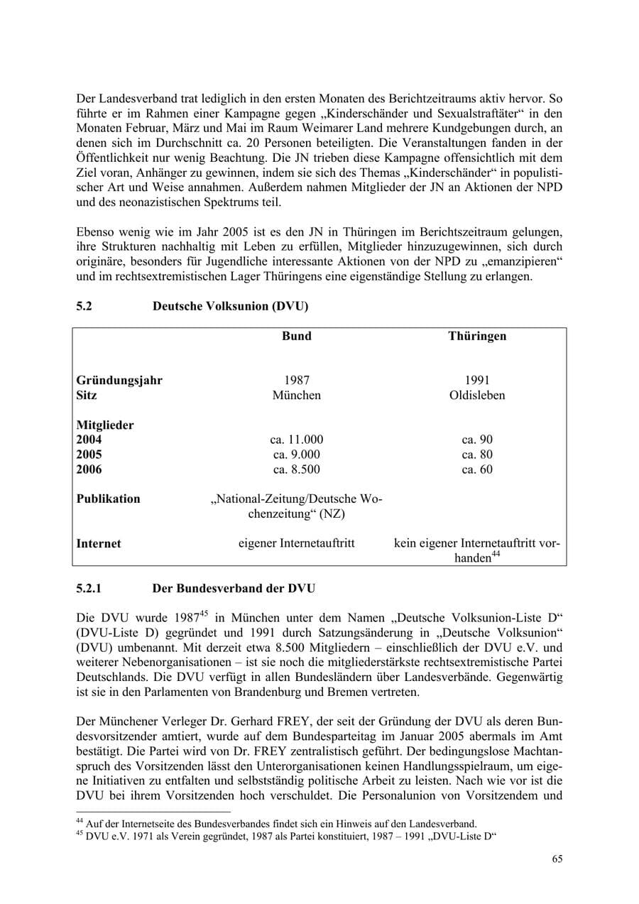 Seite 65 des Verfassungsschutzbericht 2006 Thüringen