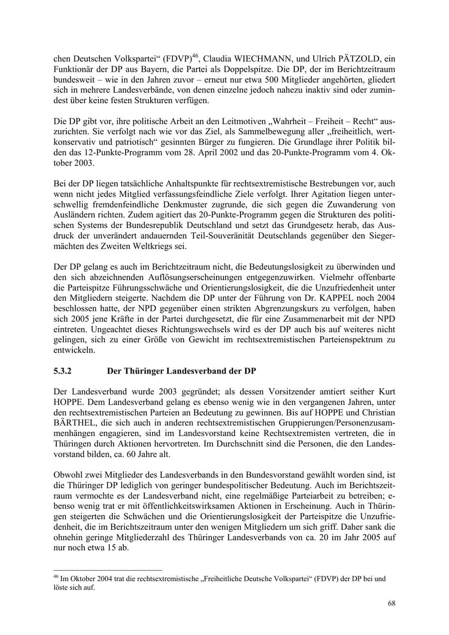 Seite 68 des Verfassungsschutzbericht 2006 Thüringen