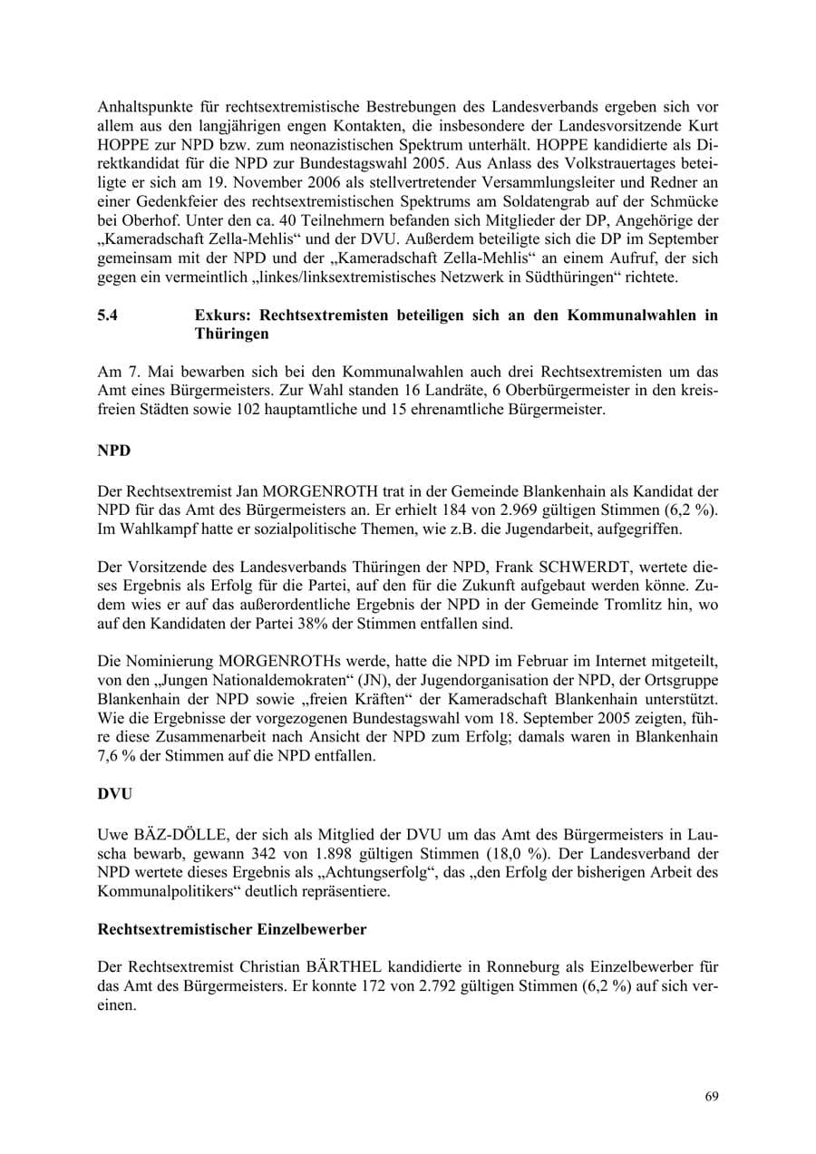 Seite 69 des Verfassungsschutzbericht 2006 Thüringen