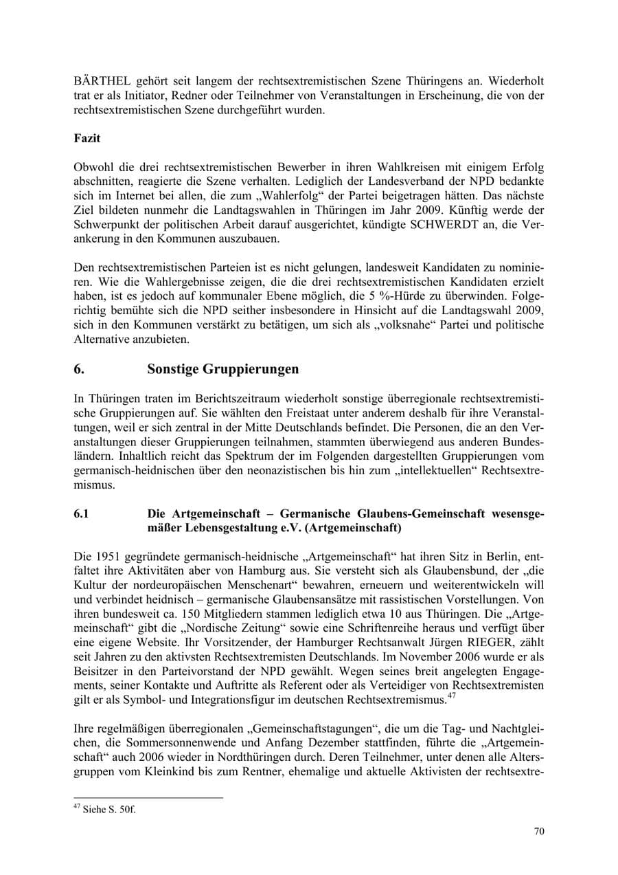 Seite 70 des Verfassungsschutzbericht 2006 Thüringen