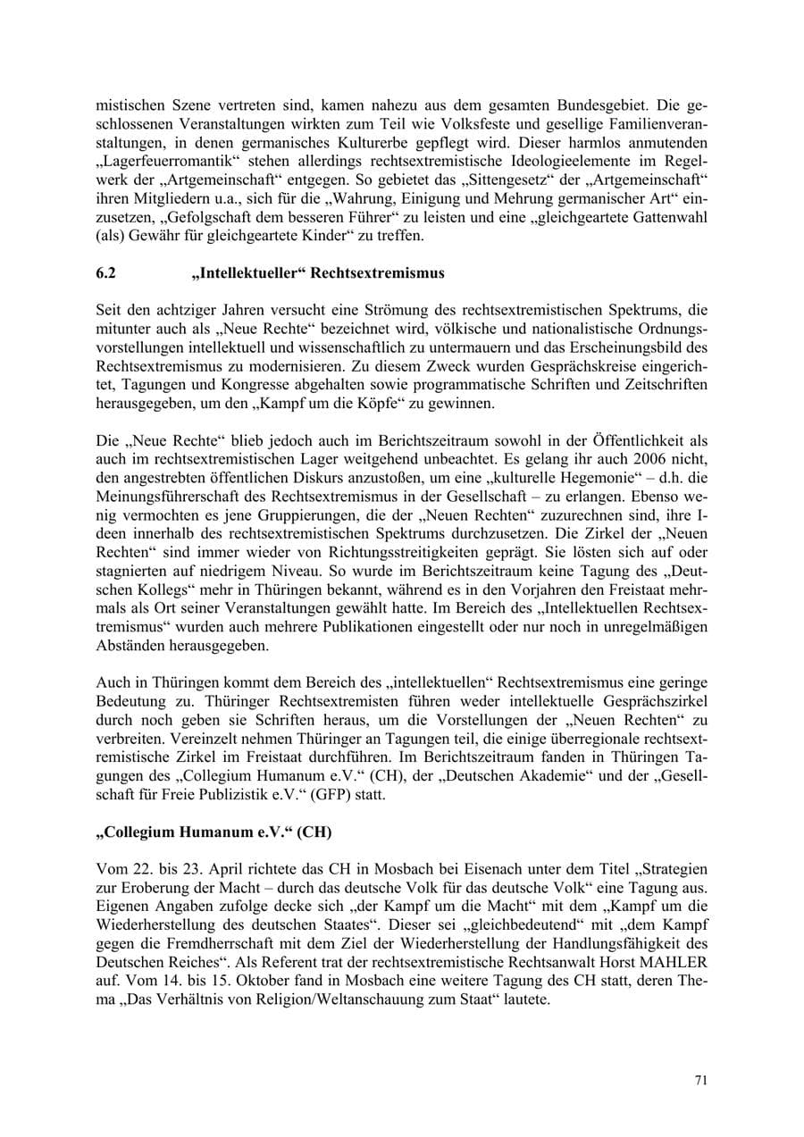 Seite 71 des Verfassungsschutzbericht 2006 Thüringen