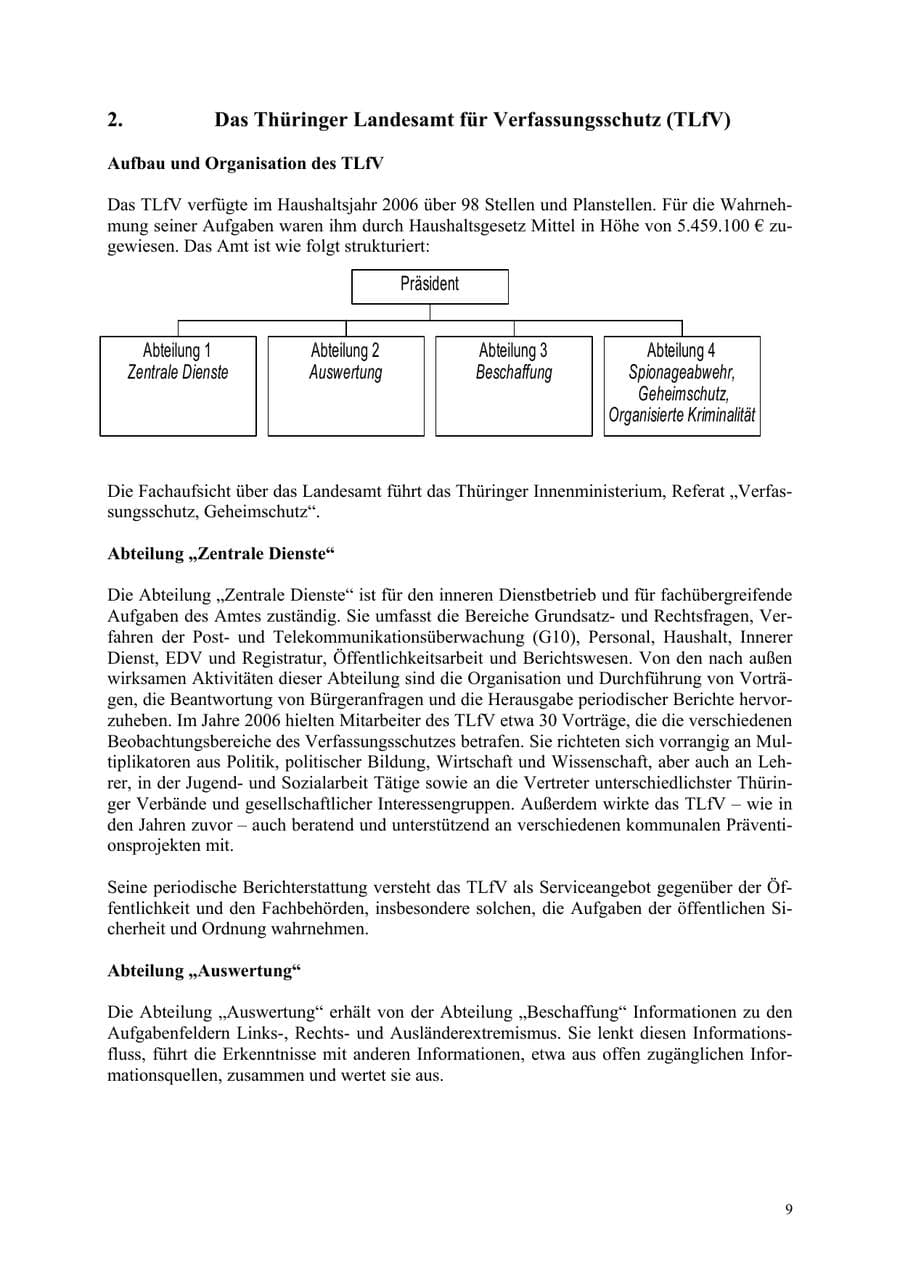 Seite 9 des Verfassungsschutzbericht 2006 Thüringen