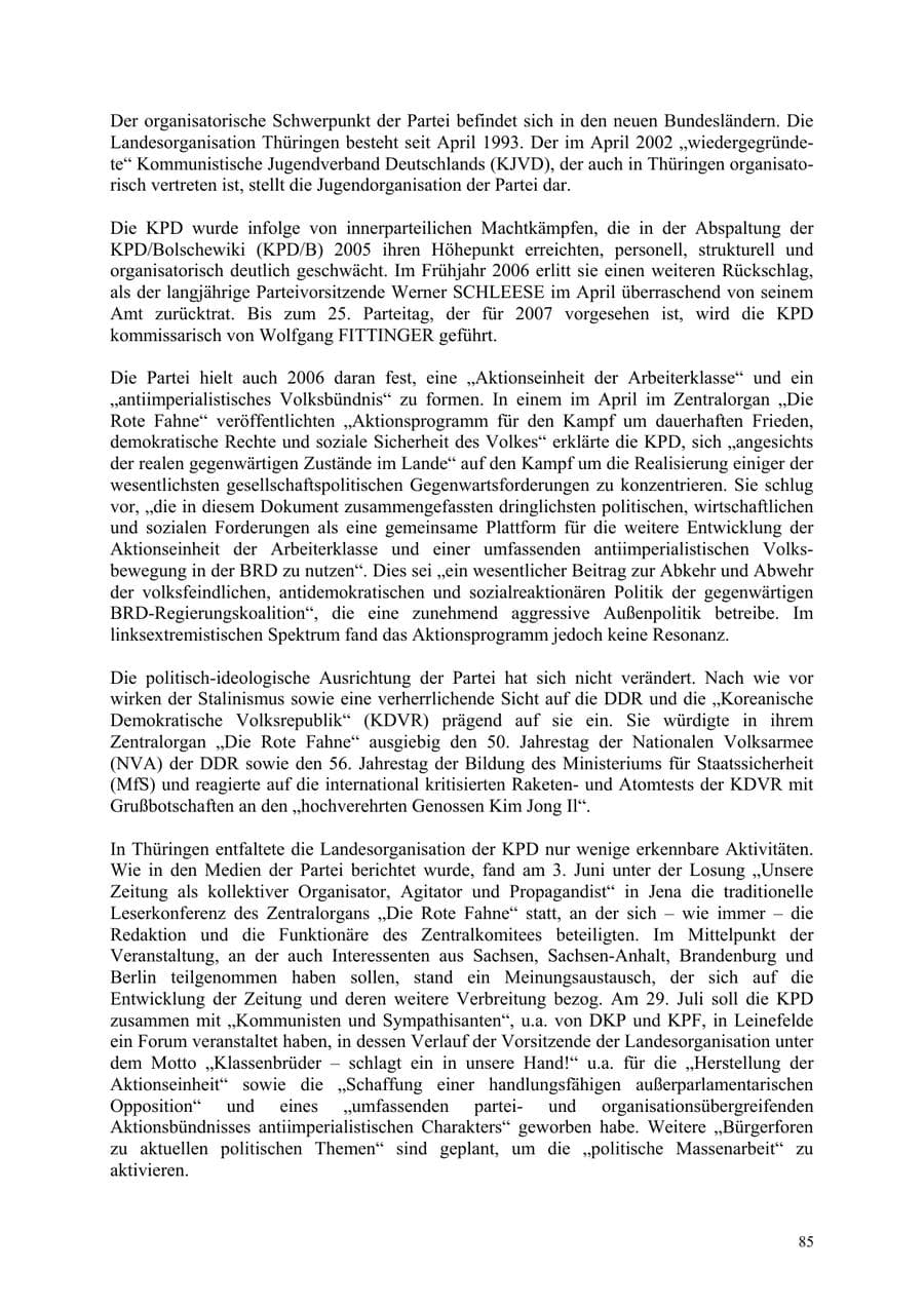 Seite 85 des Verfassungsschutzbericht 2006 Thüringen