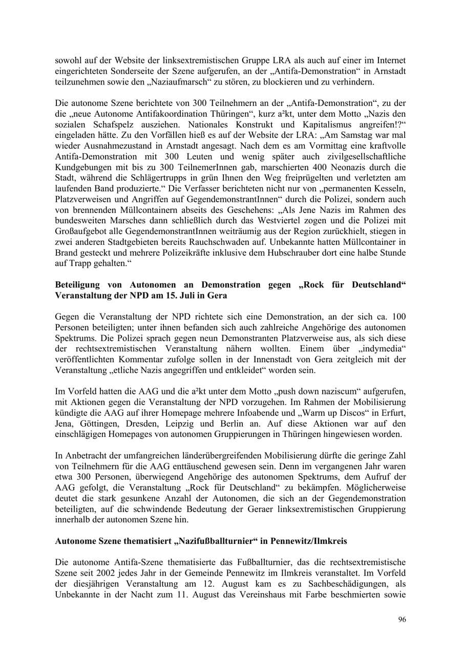 Seite 96 des Verfassungsschutzbericht 2006 Thüringen