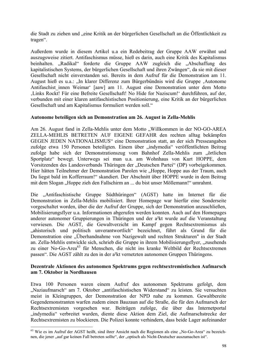 Seite 98 des Verfassungsschutzbericht 2006 Thüringen