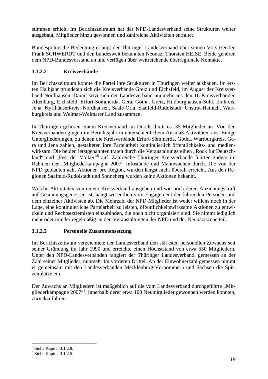 Seite 19 des Verfassungsschutzbericht 2007 Thüringen