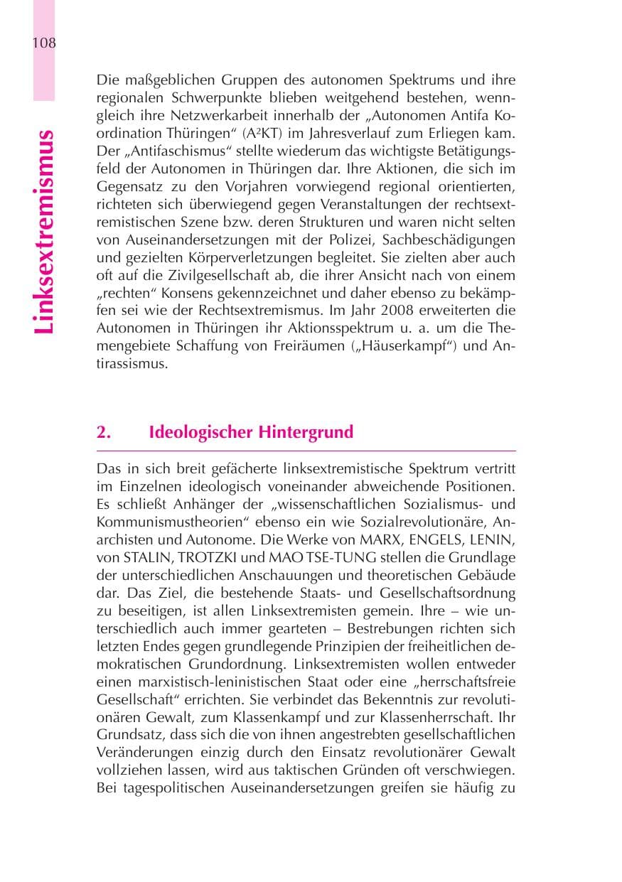 Seite 109 des Verfassungsschutzbericht 2008 Thüringen