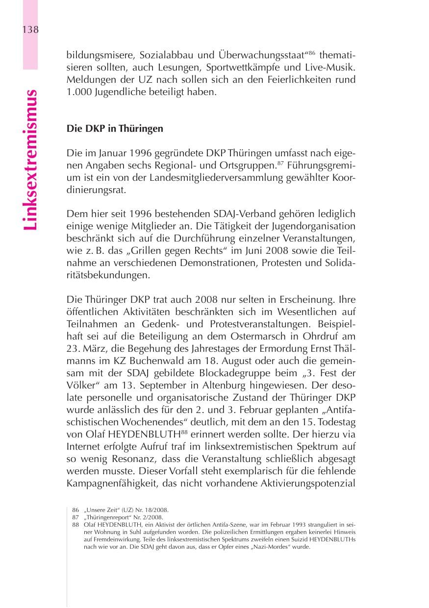 Seite 139 des Verfassungsschutzbericht 2008 Thüringen