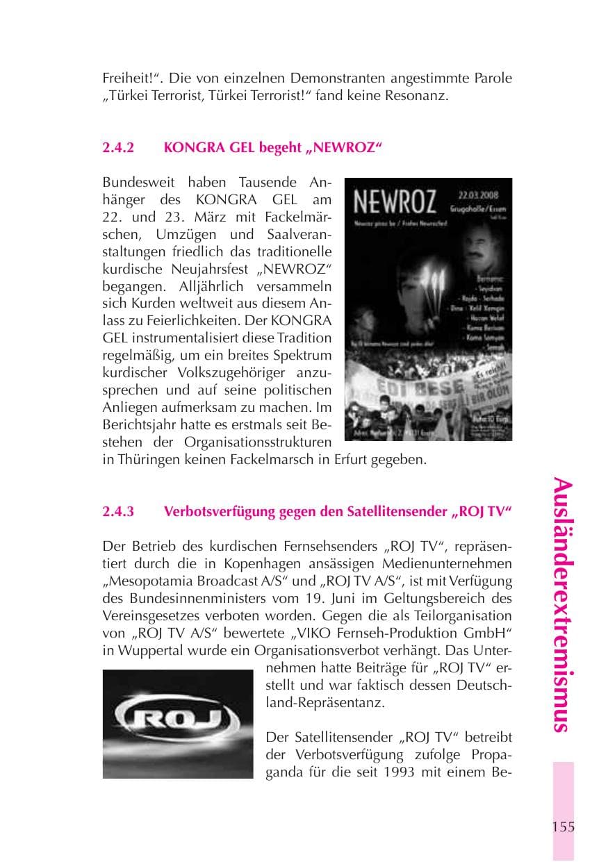 Seite 156 des Verfassungsschutzbericht 2008 Thüringen