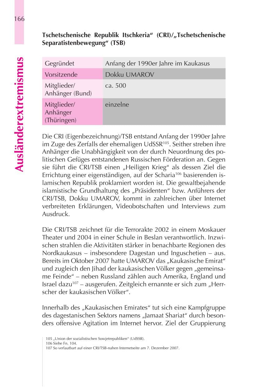 Seite 167 des Verfassungsschutzbericht 2008 Thüringen
