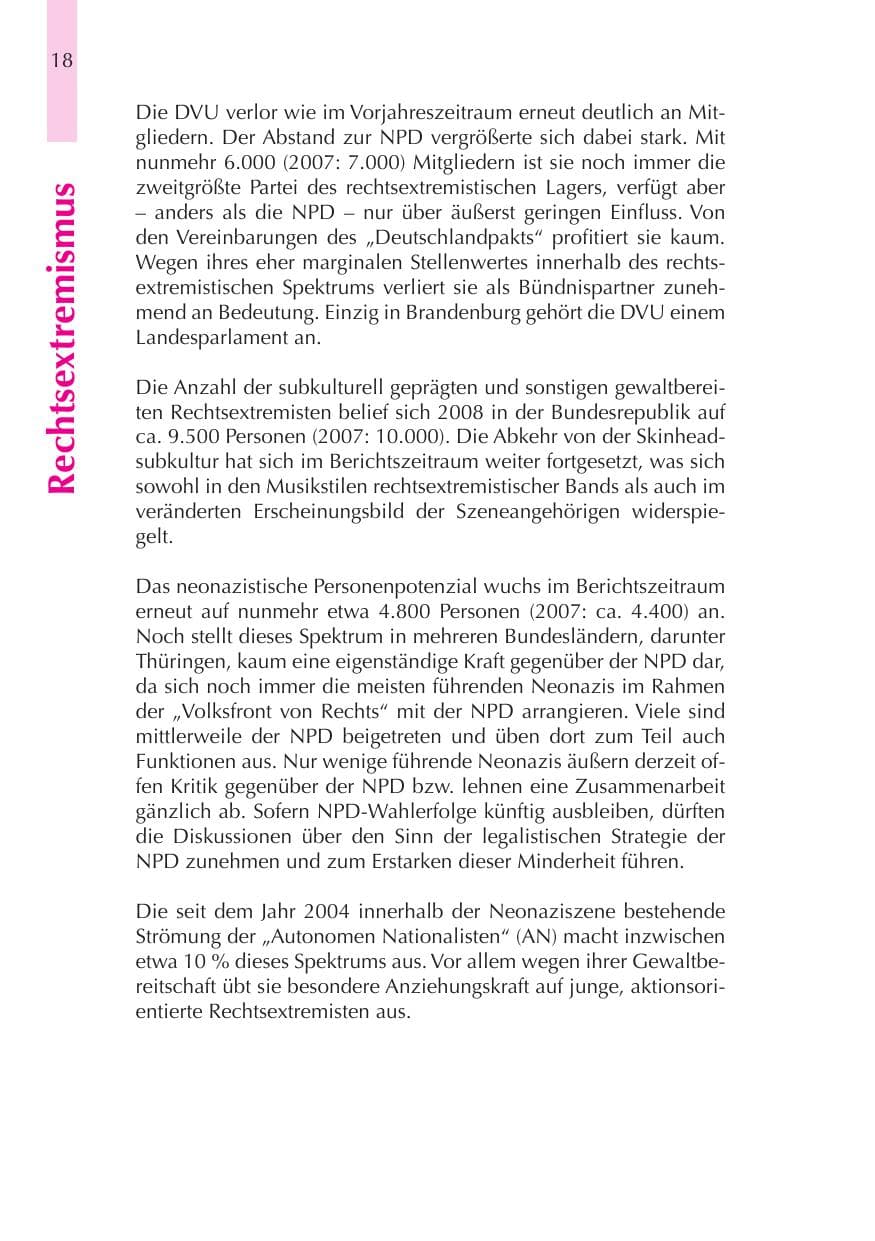 Seite 19 des Verfassungsschutzbericht 2008 Thüringen