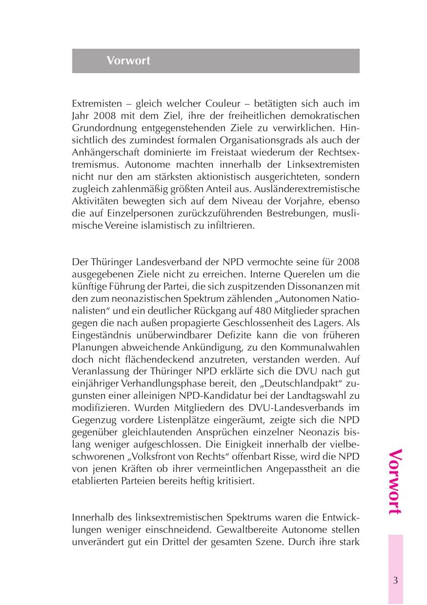 Seite 4 des Verfassungsschutzbericht 2008 Thüringen
