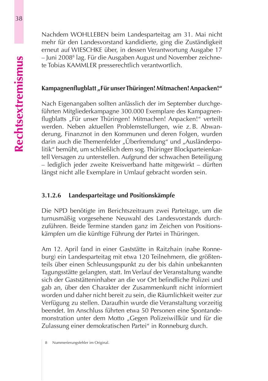 Seite 39 des Verfassungsschutzbericht 2008 Thüringen