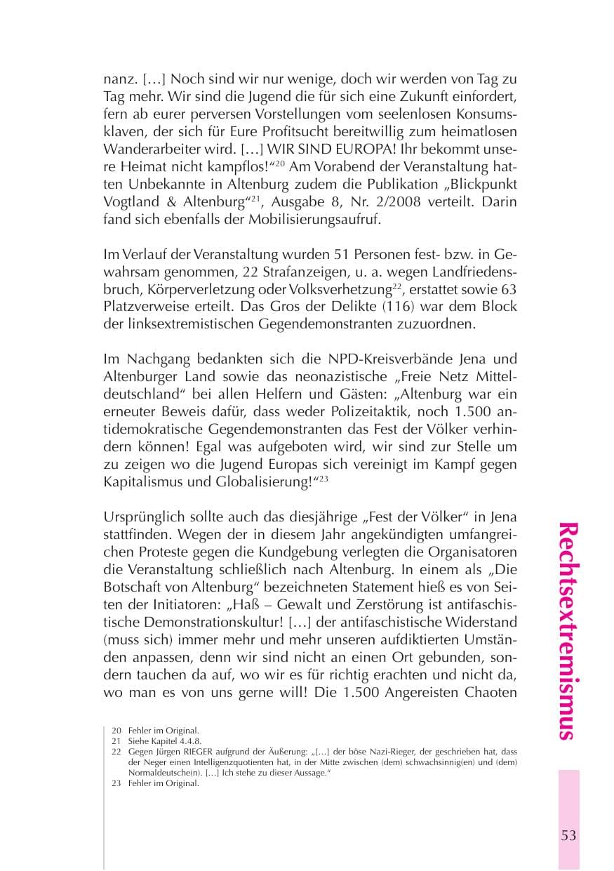 Seite 54 des Verfassungsschutzbericht 2008 Thüringen