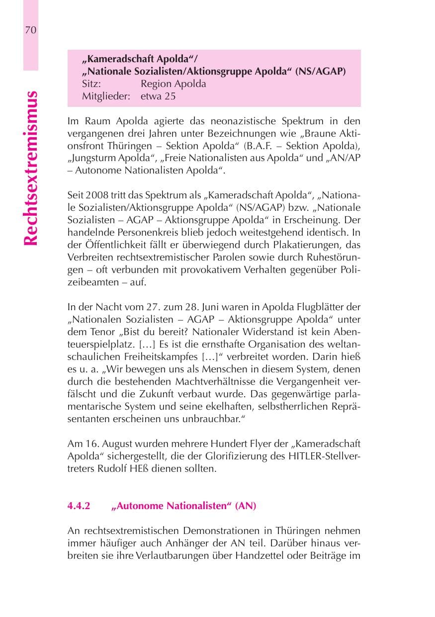Seite 71 des Verfassungsschutzbericht 2008 Thüringen