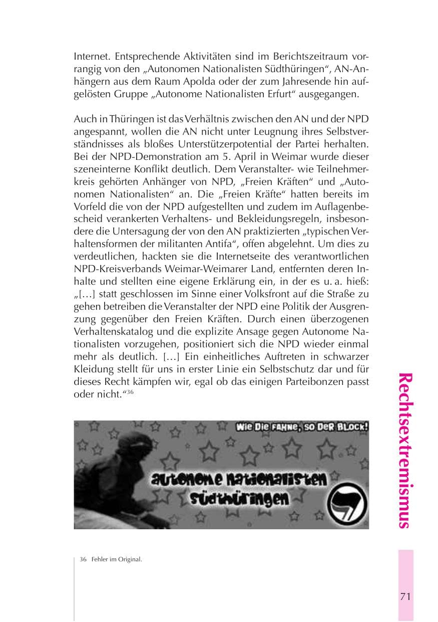 Seite 72 des Verfassungsschutzbericht 2008 Thüringen