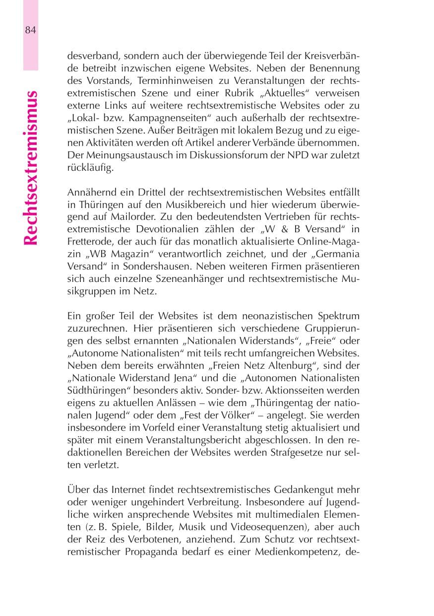 Seite 85 des Verfassungsschutzbericht 2008 Thüringen