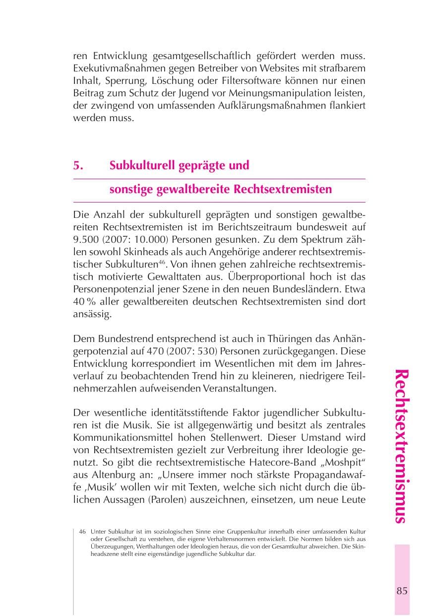 Seite 86 des Verfassungsschutzbericht 2008 Thüringen